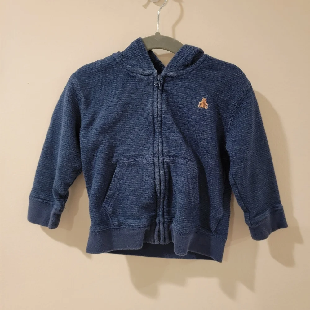 Baby Gap Striped Hoodie heather navy blue 18-24 Months zip up sweatshirt jacket
